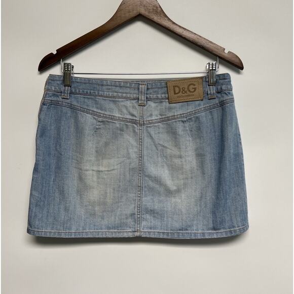 D&G Dolce & Gabbana Italia Vintage Y2K Jean Mini Skirt Sz 30 Lace 2005 Preppy - Picture 3 of 16